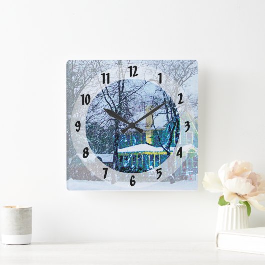 Schneesturm Quadratische Wanduhr (Zuhause)