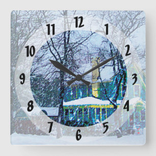 Schneesturm Quadratische Wanduhr