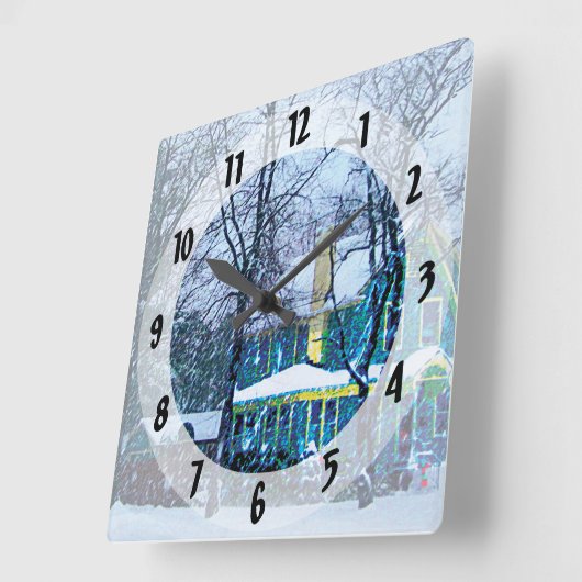 Schneesturm Quadratische Wanduhr (Winkel)