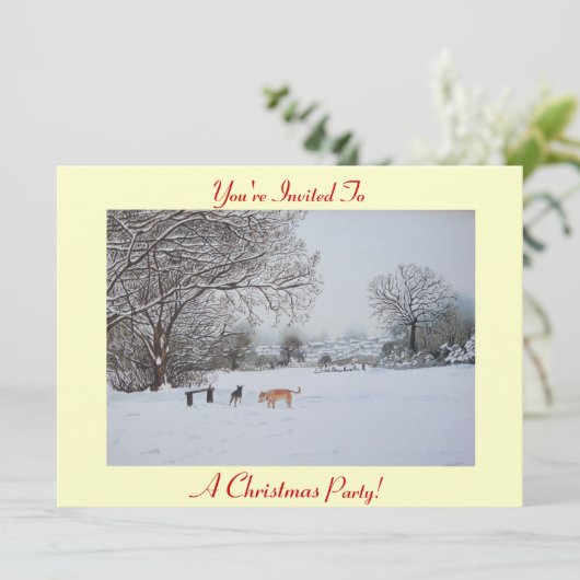 Schneeszene bei Weihnachten in der Schneelandschaf Einladung (Stehend Vorderseite)