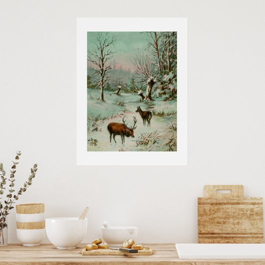 Schneeszene mit Hirsch Poster (Küche)
