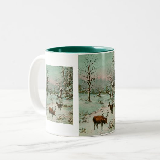 Schneeszene mit Hirsch Zweifarbige Tasse (Vorderseite Links)