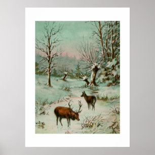 Schneeszene mit Hirschen Poster