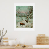 Schneeszene mit Hirschen Poster (Küche)