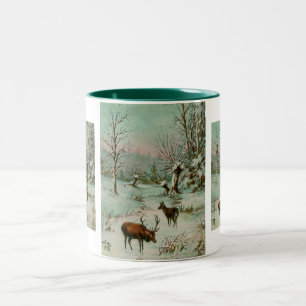 Schneeszene mit Hirschen Zweifarbige Tasse
