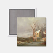 Schneeszene mit Mill und Hütten Magnet (Vorderseite/Rückseite)