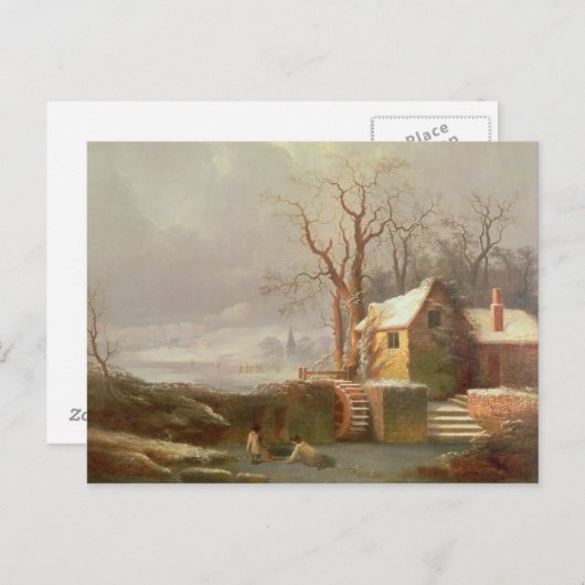 Schneeszene mit Mill und Hütten Postkarte (Vorne/Hinten)