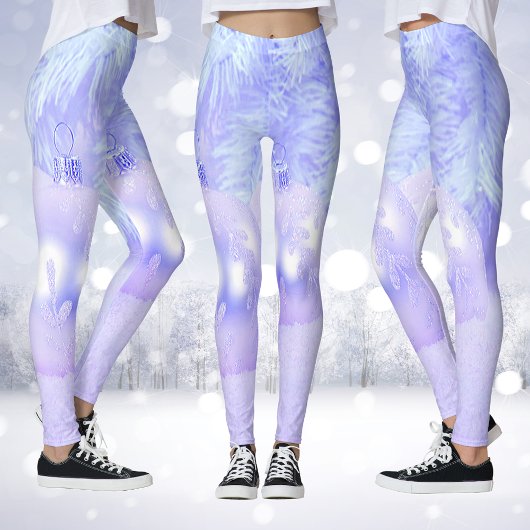 Schneeszene mit Ornamenten und blauem Farbtupfer Leggings