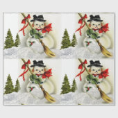 Schneeszene mit Vintagem Schneemann Geschenkpapier (Flach)