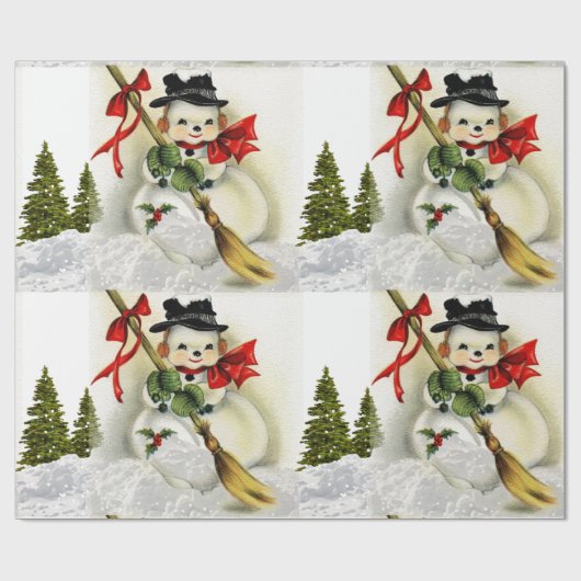 Schneeszene mit Vintagem Schneemann Geschenkpapier (Flach)