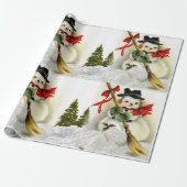 Schneeszene mit Vintagem Schneemann Geschenkpapier (Ungerollt)