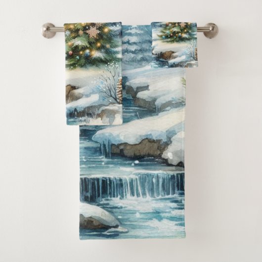 Schneeszene mit Weihnachtsbaum Winter Badhandtuch Set (Insitu)