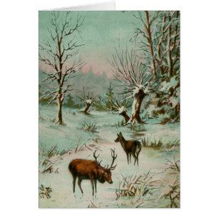 Schneeszene mit Weihnachtskarte für Hirsche