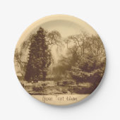 Schneeszene Parklandschaft Original Sepia Foto Pappteller (Vorderseite)
