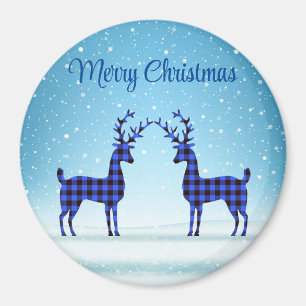 Schneetag mit blau karierten Rentieren Magnet