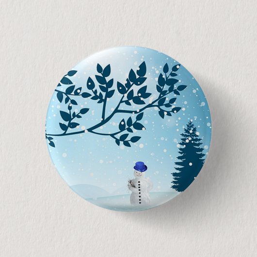 Schneetag mit schneeweißem und Weihnachtsbaum Button (Vorderseite)
