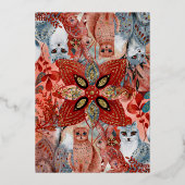 Schneetiere Füchse Blume für Babydusche Goldfolie Folieneinladung (Rückseite)