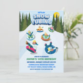 Schneetubing Winter zum Geburtstag Einladung (Stehend Vorderseite)