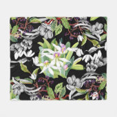Schneeverfahren & Orchideen: Schwarzes Muster Fleecedecke (Vorderseite (Horizontal))