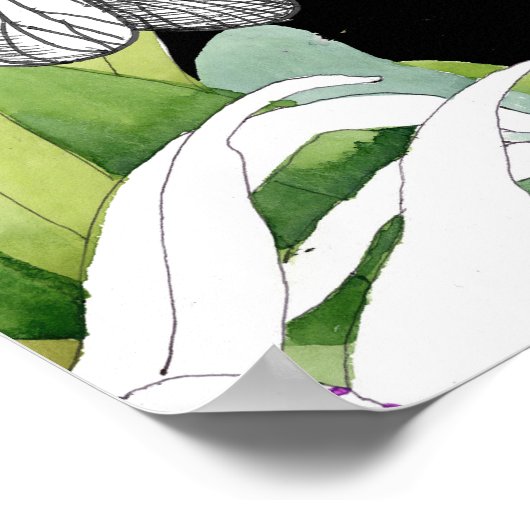 Schneeverfahren & Orchideen: Schwarzes Muster Poster (Ecke)