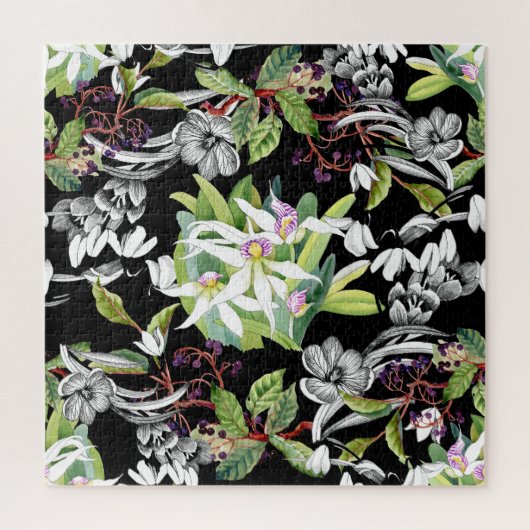 Schneeverfahren & Orchideen: Schwarzes Muster Puzzle (Vertikal)