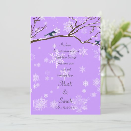 Schneevögel 2 Lavander Einladung (Stehend Vorderseite)