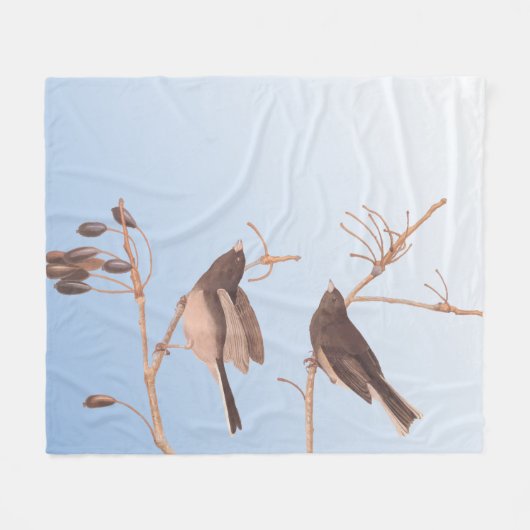 Schneevögel auf einem Bare Winter Branch Fleecedecke (Vorderseite (Horizontal))