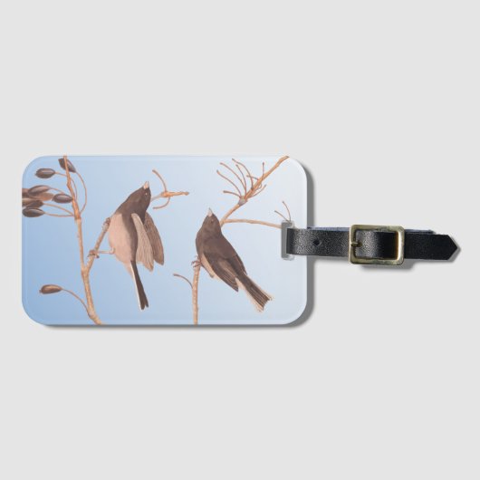 Schneevögel auf einem Bare Winter Branch Gepäckanhänger (Vorderseite (Horizontal))