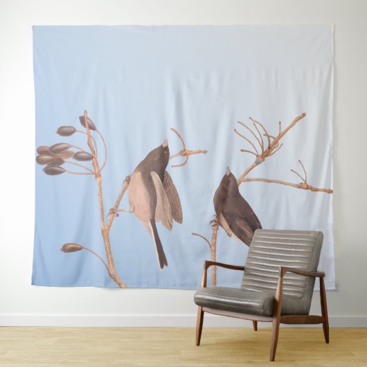 Schneevögel auf einem Bare Winter Branch Wandteppich (Beispiel (Horizontal))