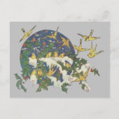 Schneevögel, Holly und Schnee - Weihnachten Postkarte (Vorderseite)