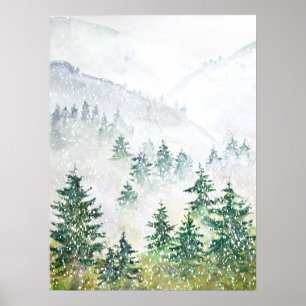 Schneewald-Aquarellposter Poster