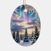 Schneewald, Eiskristalle, Nordlichter Keramik Ornament (Hinten)