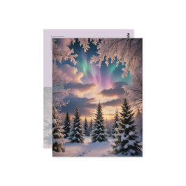 Schneewald, Eiskristalle, Nordlichter Postkarte