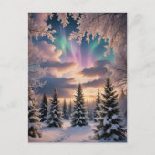 Schneewald, Eiskristalle, Nordlichter Postkarte (Vorderseite)