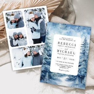Schneewald-Kiefer-Foto-Collage-Hochzeit Einladung