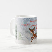 Schneewald mit einem Hirsch Weihnachten Kaffeetasse (Vorderseite Links)