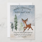 Schneewald mit einem Hirsch Weihnachten Karte (Vorderseite)