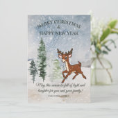 Schneewald mit einem Hirsch Weihnachten Karte (Stehend Vorderseite)