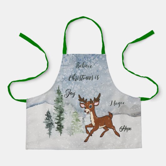 Schneewald mit einem Hirsch Weihnachten Schürze (Vorderseite)