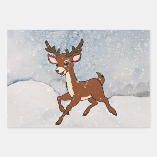 Schneewald mit Hirschen Geschenkpapier Set (Vorderseite 2)