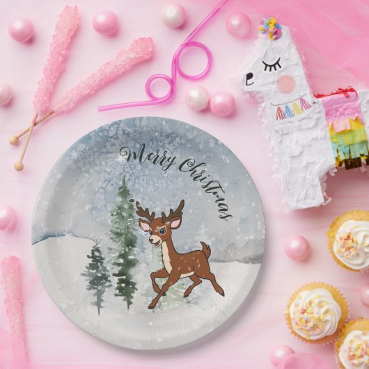 Schneewald mit Hirschen Pappteller (Party)