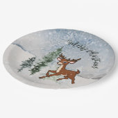 Schneewald mit Hirschen Pappteller (Schrägansicht)