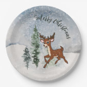 Schneewald mit Hirschen Pappteller (Vorderseite)