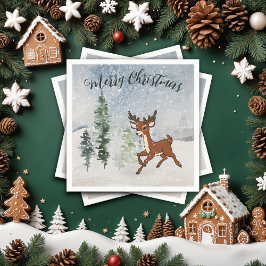 Schneewald mit Hirschen Serviette