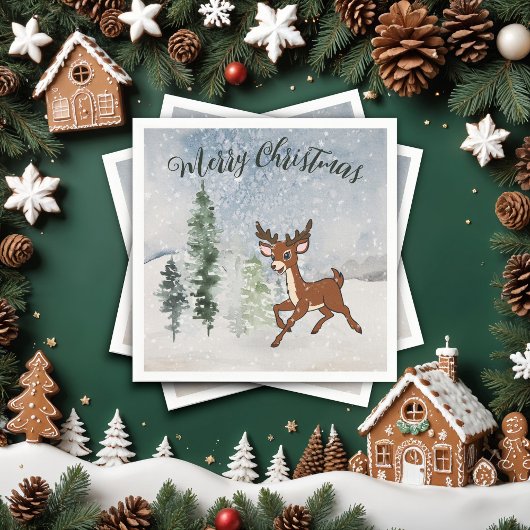 Schneewald mit Hirschen Serviette