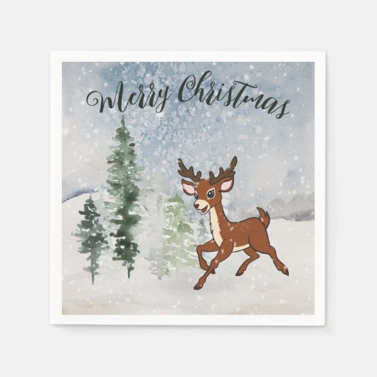 Schneewald mit Hirschen Serviette (Vorderseite)