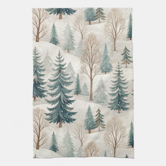 Schneewald-Muster – Friedliche Winterlandschaft Geschirrtuch (Vertikal)