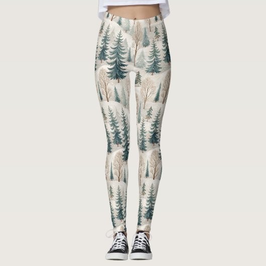 Schneewald-Muster – Friedliche Winterlandschaft Leggings (Vorderseite)
