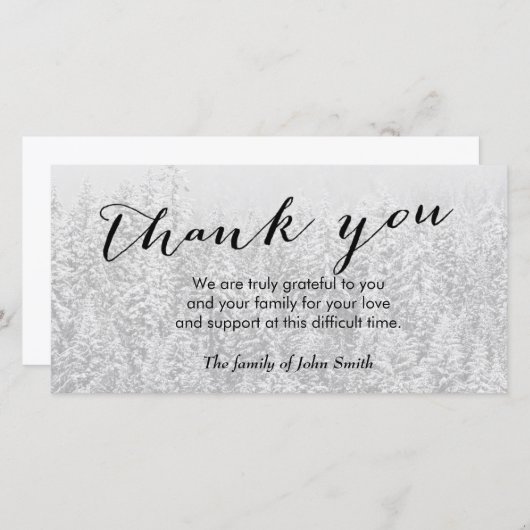 Schneewald nach Beerdigung Gedenkstätte Vielen Dan Dankeskarte (Vorne/Hinten)
