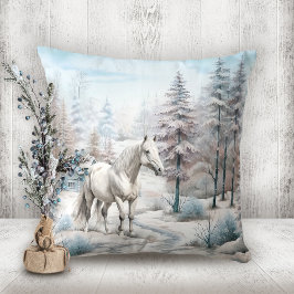 Schneewald Pferd Winterszene Weihnachten Kissen